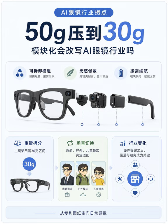 50g压到30g，模块化会改写AI眼镜行业吗