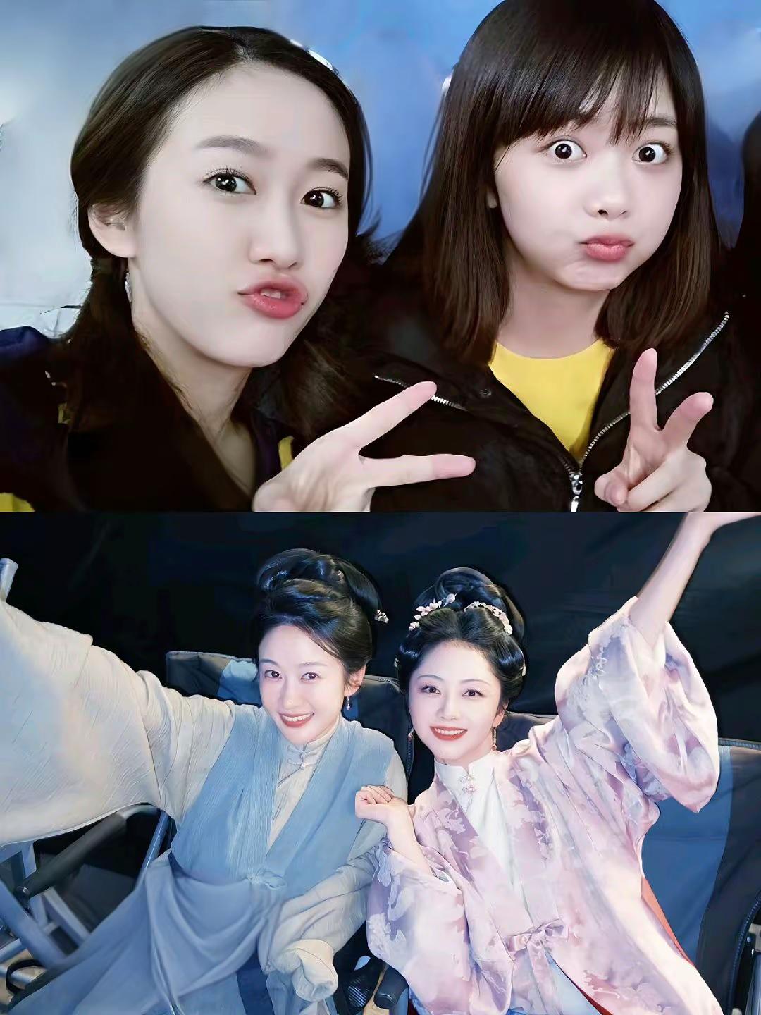 女孩之间的友谊就是如此美好。谭松韵 刘美含