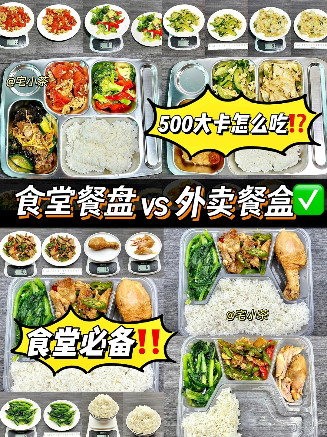 食堂餐盘vs外卖餐盒热量测评✅500大卡系列‼️