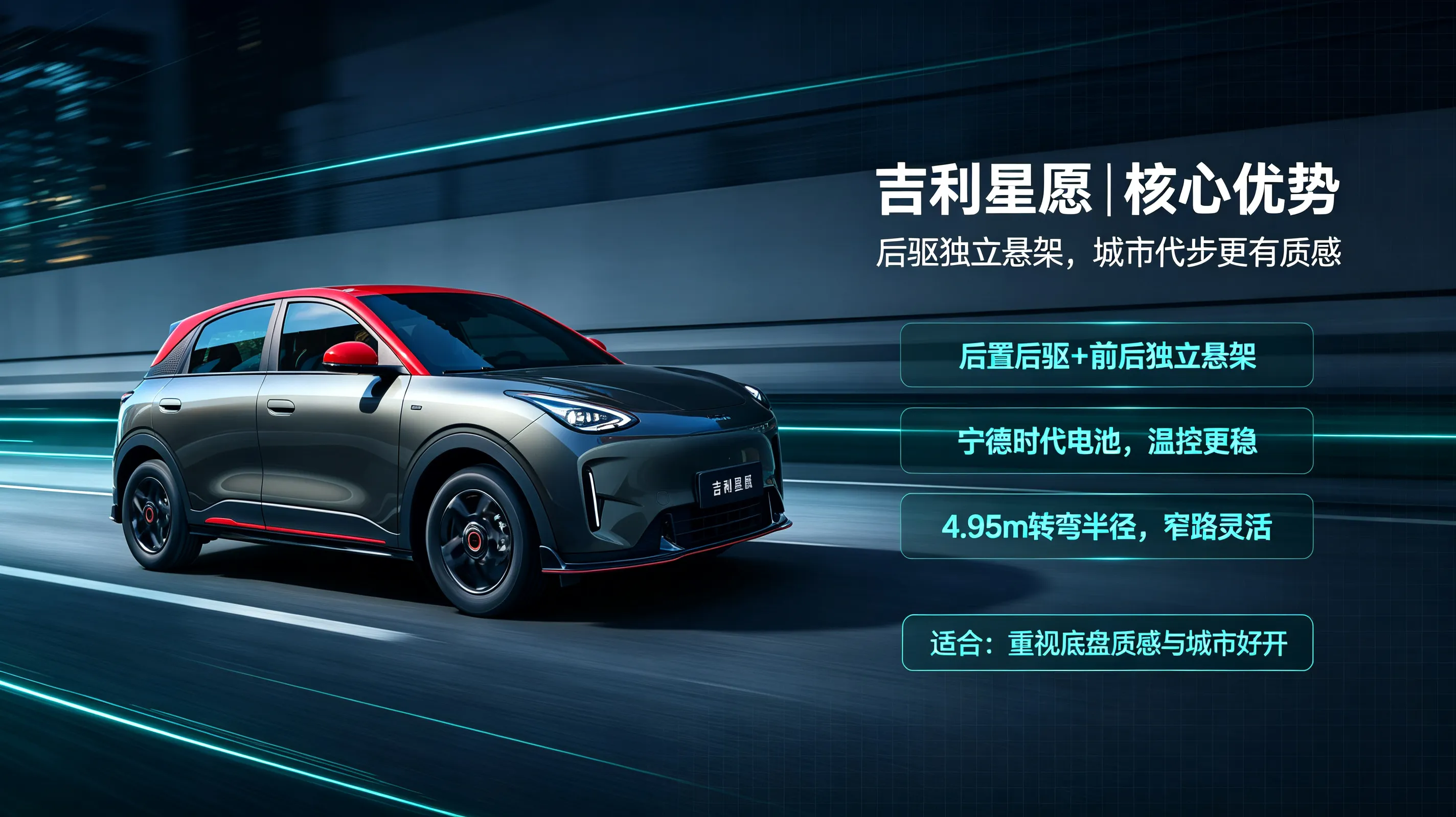 车评：吉利星愿 VS 零跑A10，6-8万代步电车怎么选
 
两台车起售价都是6.58万，但是产品思路完全相反：吉利星愿主打底盘质感，后驱+独立悬架，城市开高级感强；零跑A10主打智能、大空间、长续航，10万内罕见带激光雷达的SUV。
 
吉利星愿（两厢纯电轿车）
 
✅ 优点
 
1. 底盘是最大