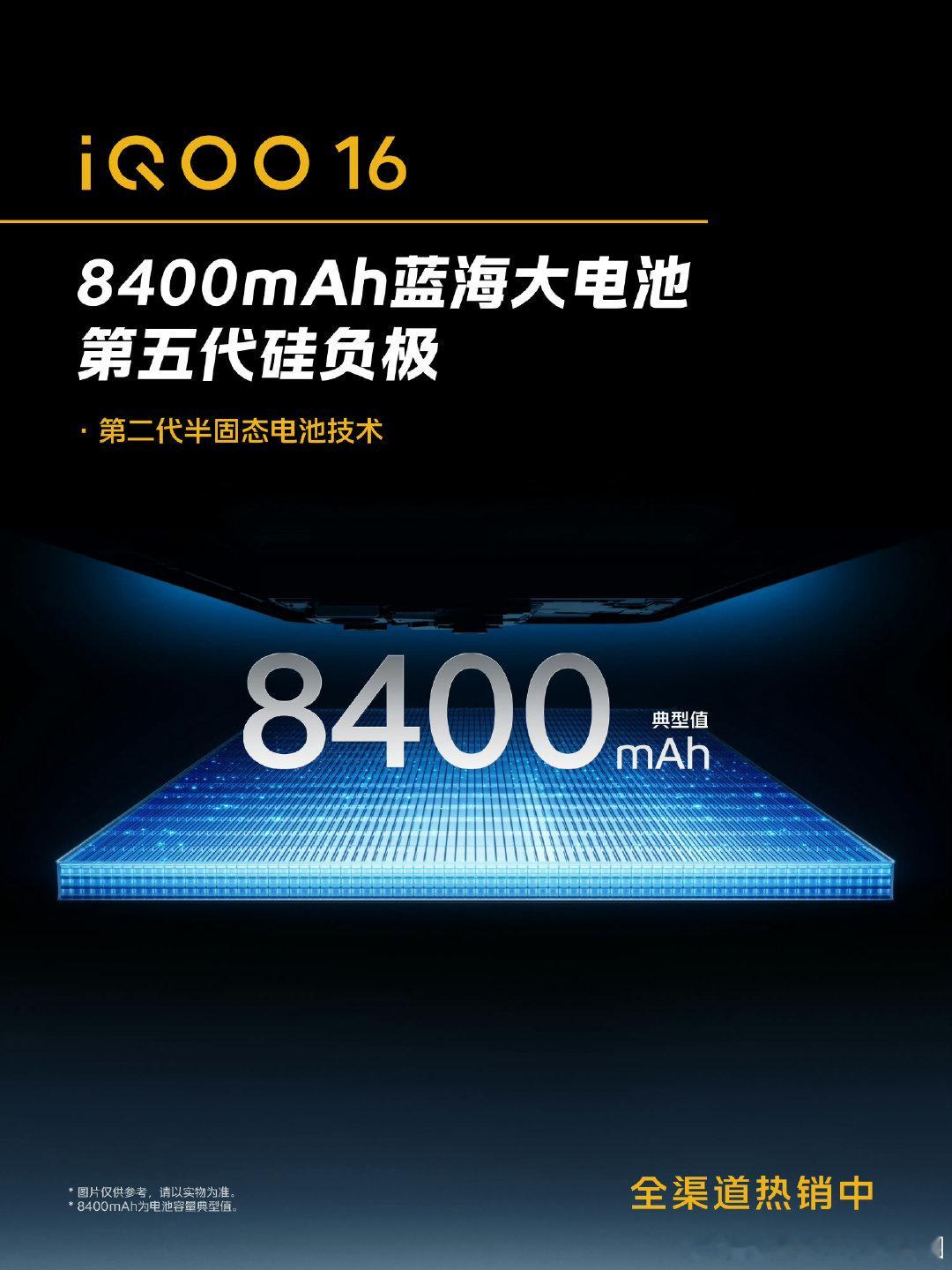 #iqoo[超话]# 旗舰机8400mA的电池，iQOO你还有什么是不能做到的，大电池高画质高流畅被你全部融入一台机子里面，画质流畅还能同时兼得，现在加上第二代半固态电池技术我是不是可以在零下20度甚至是更低的温度的情况下，玩好几个小时的游戏都不带充电的hhhhhh#手机##iQOO 16##游戏# ​