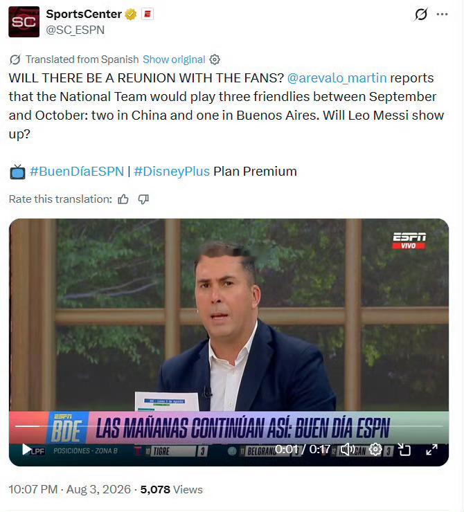 兄弟们！ESPN爆出猛料，阿根廷队计划来中国踢友谊赛！ 看到这个消息...
