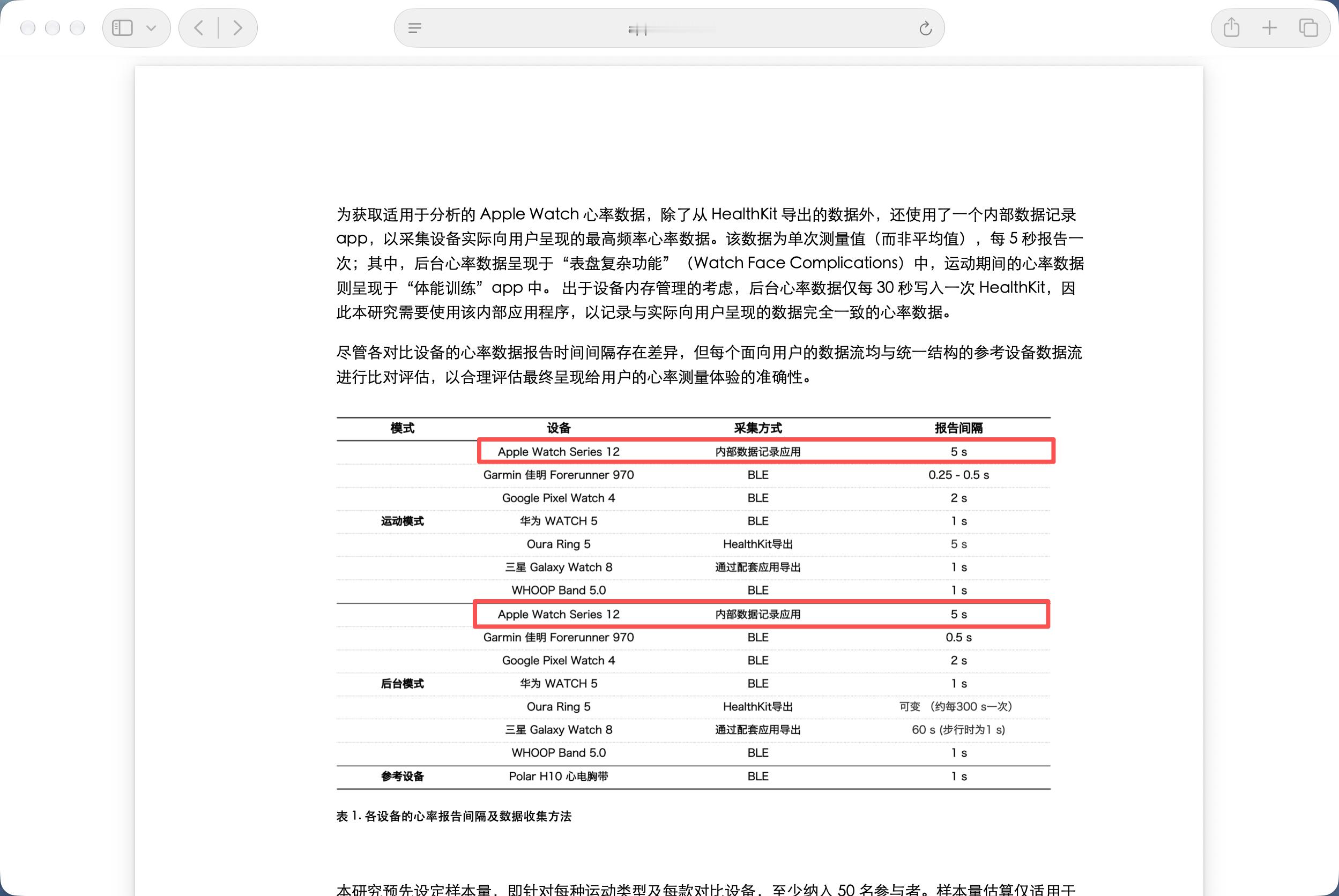 苹果在 Apple Watch Series 12、Apple Watch Ultra 4 的产品站里放了一个 PDF 的链接，链接里是一组外部调研数据，用于展示 Apple Watch 的心率监测数据精准；同时也进一步介绍 S12 和 Ultra 4 两个表在心率监测和 HRV 打点率上的提升，分别达到上代 60 倍和 24 倍。

我们起初以为这是一个非常夸张的 ​