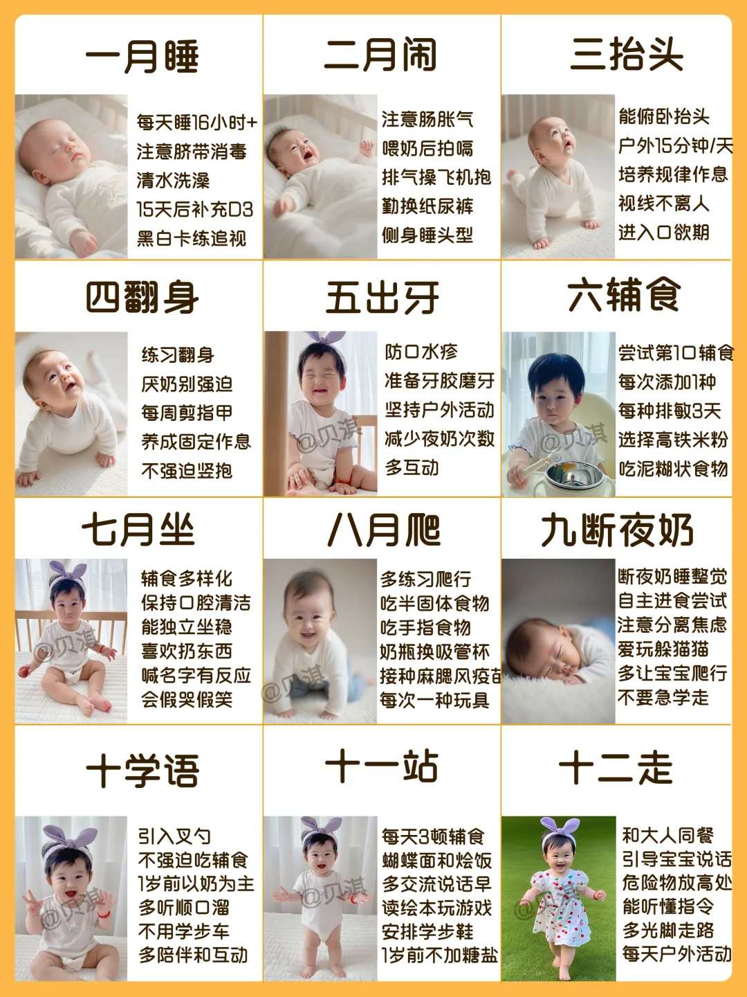 0-12月宝宝发育对照表‼️护理重点+宝宝早教