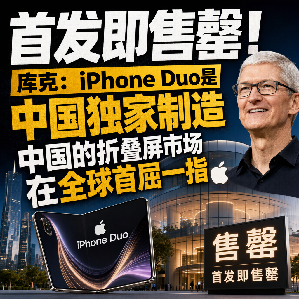 说实话，很多人还在讨论“手机创新到头了”，结果iPhone Duo一开预售就被抢空。
10月16日晚8点预购通道刚开，官网直接卡住约10分钟。
京东预约人数突破300万，一分钟内全系显示无货。
国行15999元起，2TB版本26499元，苹果史上最贵的一台手机。
信号一、供应链的根在中国。
库克10