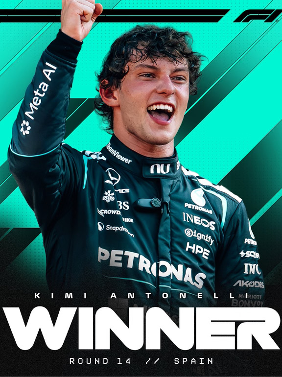 安东内利赢得F1西班牙站正赛冠军！🏆