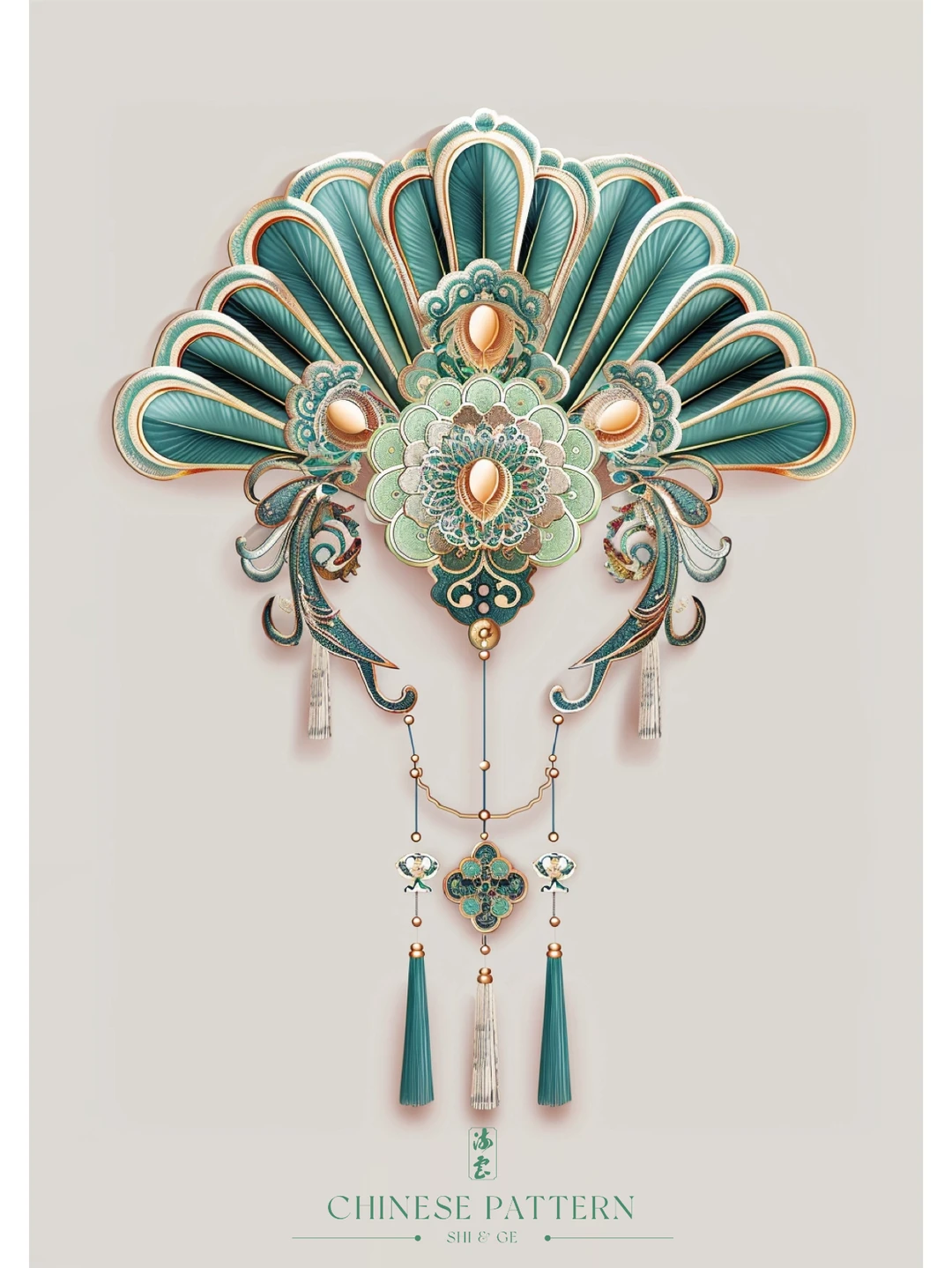 东方美学——三花青羽扇