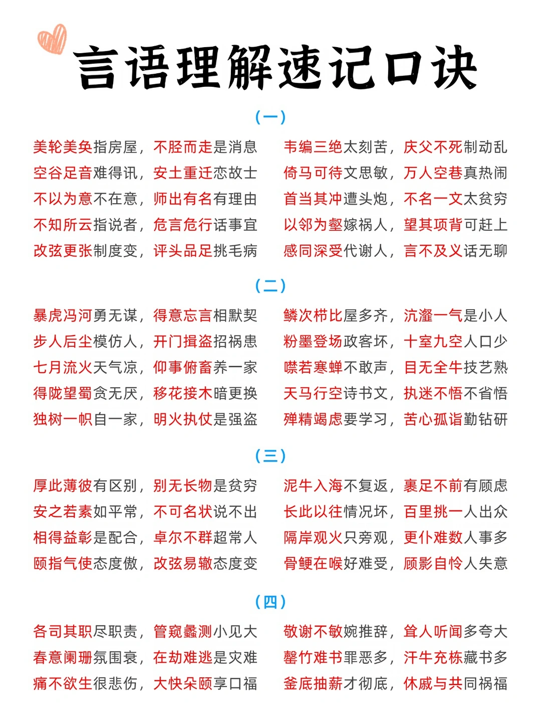 言语理解成语速记口诀！