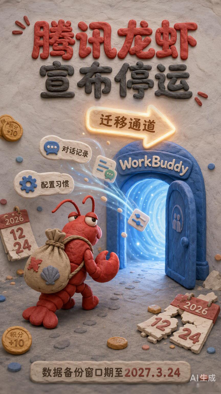 腾讯QClaw这半年过得比过山车还刺激。3月刚上线时全网“养虾”，9月就宣布停服，12月彻底关张。大厂在AI赛道上的试错节奏快得让人咋舌，可苦了那些真金白银充了值、费尽心思调教数据的用户。

这次停运公告里最戳人的不是退款机制，而是那个“迁移至WorkBuddy送1000积分”的方案。说白了，这就是内部赛 ​