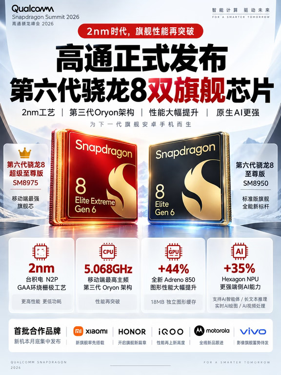 高通正式发布第六代骁龙8双旗舰芯片
