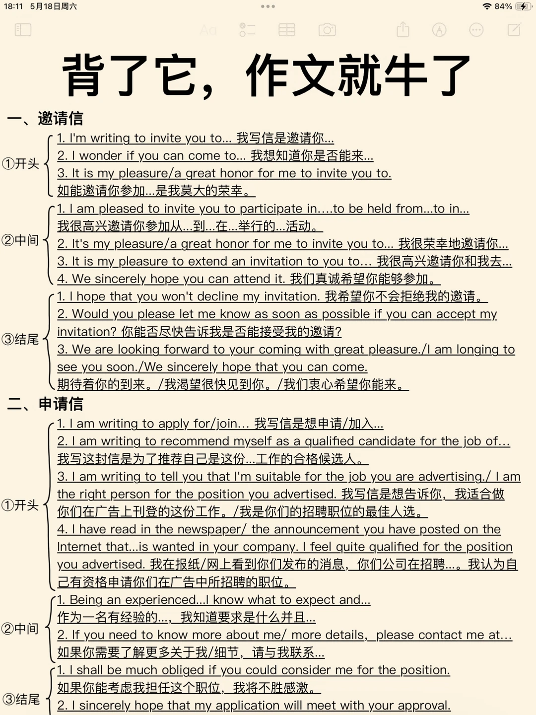 英语高分作文必备模版！背会考试直接用！