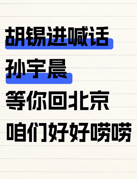 胡锡进喊话孙宇晨，等你回北京咱再好好唠