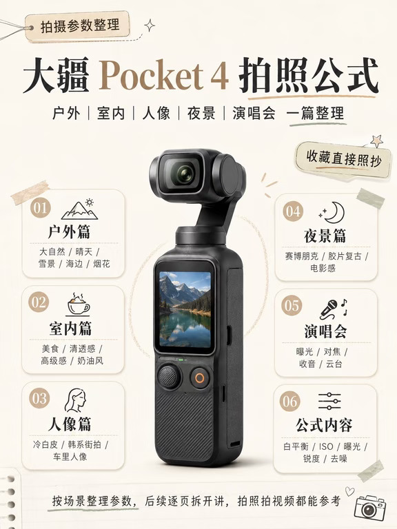 大疆Pocket 4拍照公式！新手直接照抄📷