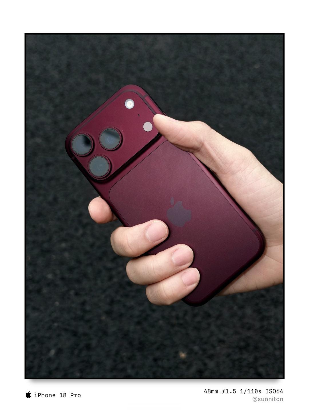 越来越发现，iPhone 18 Pro 这勃艮第红真的很显肤白，光是这一点，就足够吸引很多女性用户了～[哈哈]

#华为Mate90对决iPhone18# ​