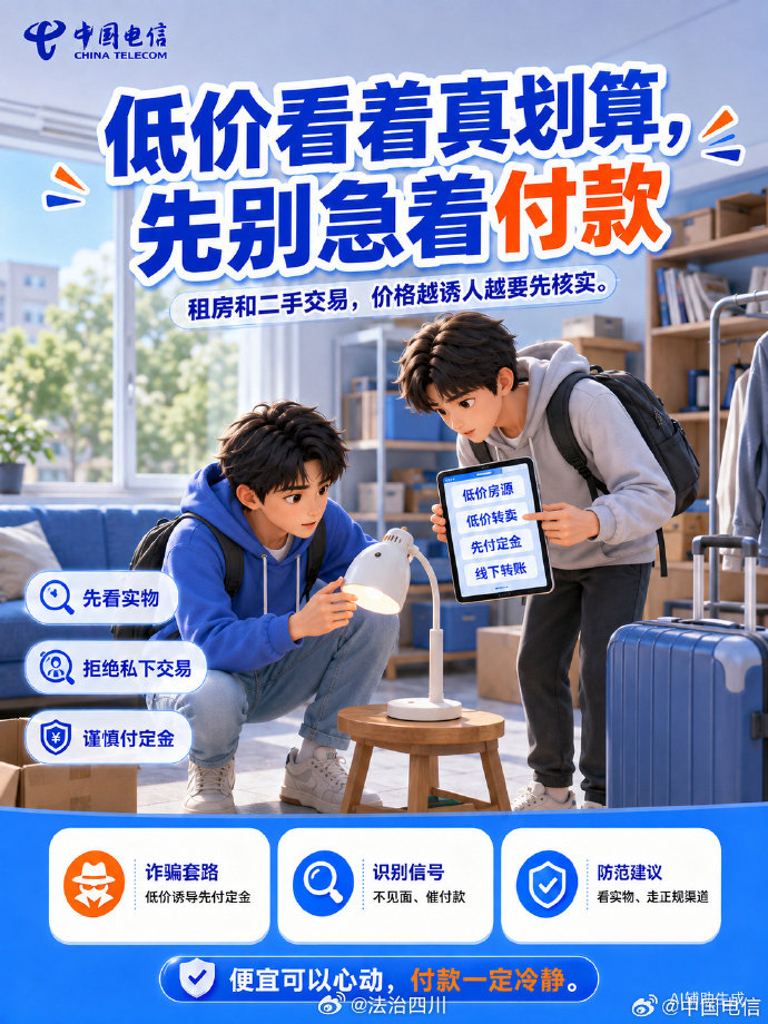 【开学季，这些诈骗套路要当心！】新生入学忙，骗子也可能趁机“上线”。兼职刷单、冒充学长学姐、低价转卖、虚假客服……遇到涉及转账的信息，一定多核实、别轻信。#法治守护少年# #遭遇诈骗果断报警# #法姐讲法[超话]# via：中国电信 ​