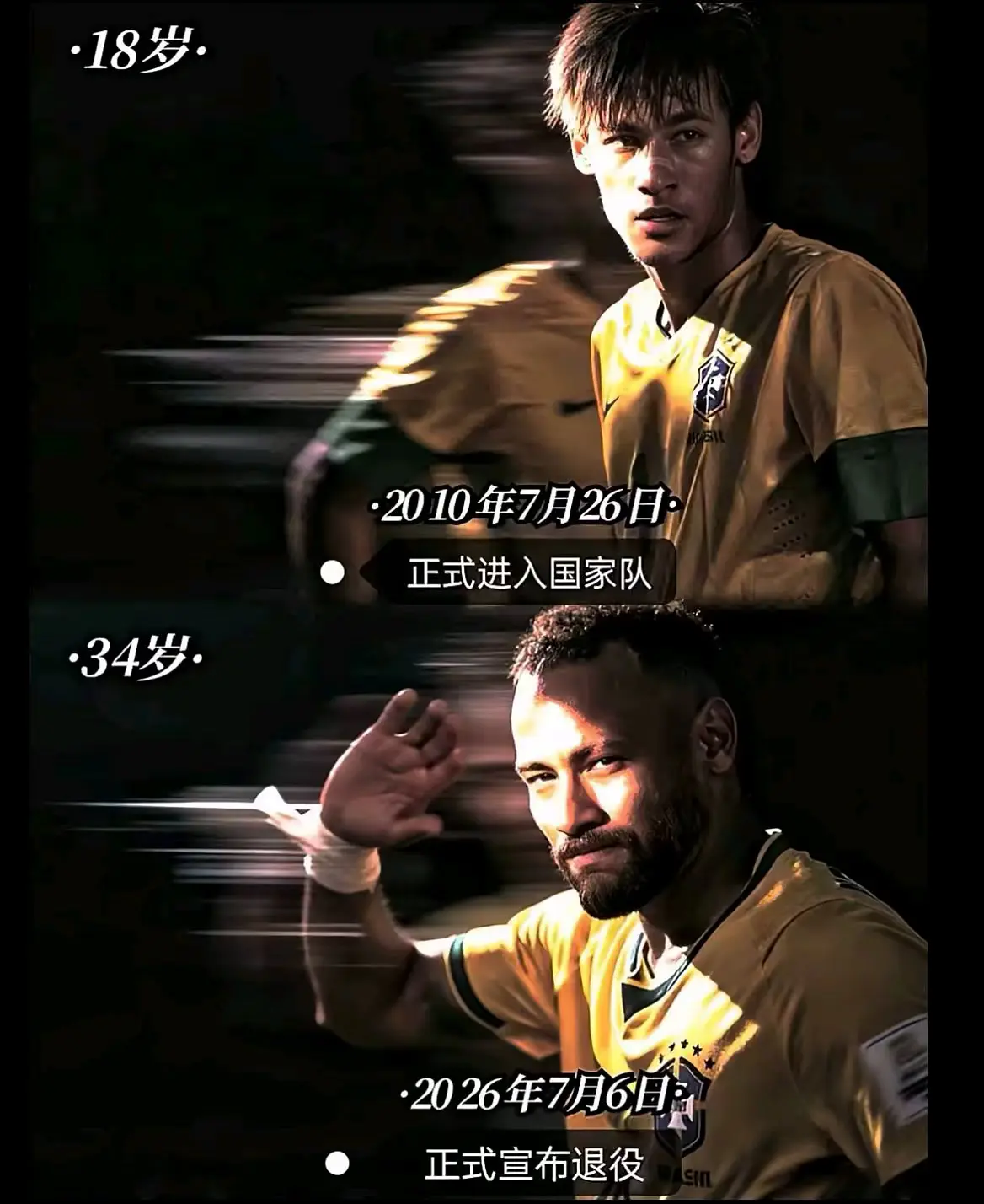 “内马尔宣布十六年国家队生涯到此结束 再见了最后的桑巴舞者！”