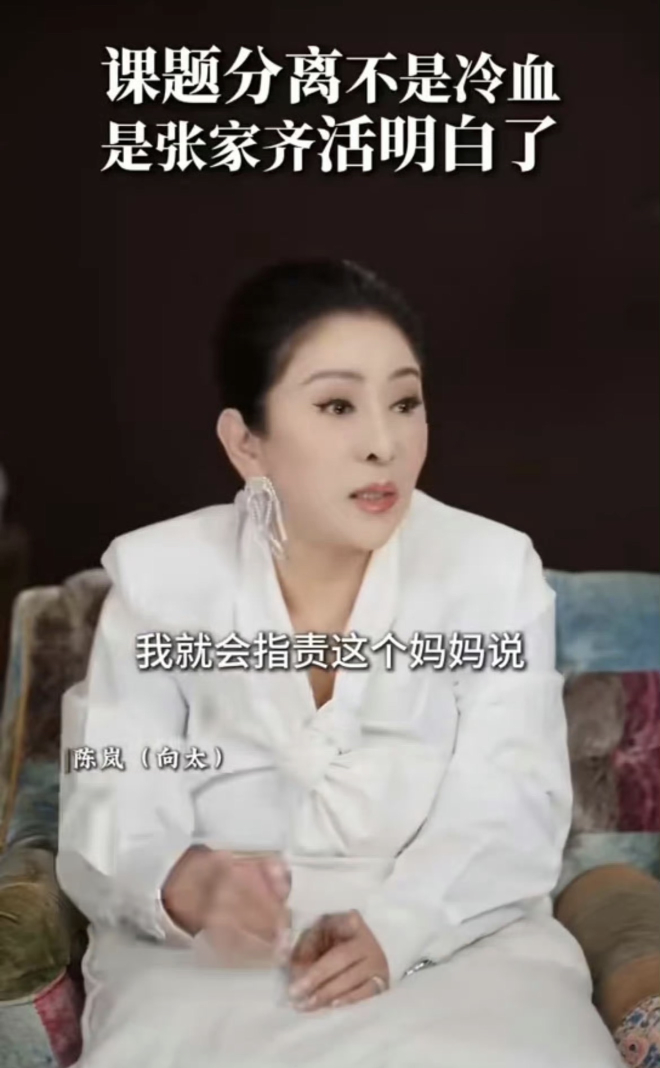 向太说评价张家齐妈妈，称张家齐妈妈谎话连篇[吐彩虹]
对张家齐只有指责没有关爱跟夸奖，建议断绝关系，节目组最应该请的是向太呀[吐舌] ​

一部分人特别认同向太，觉得张家齐妈妈很多话语确实很像表演，只看重女儿冠军身份带来的光环；
另一部分人觉得不应该公开劝断亲，父母养育孩子也付出过
