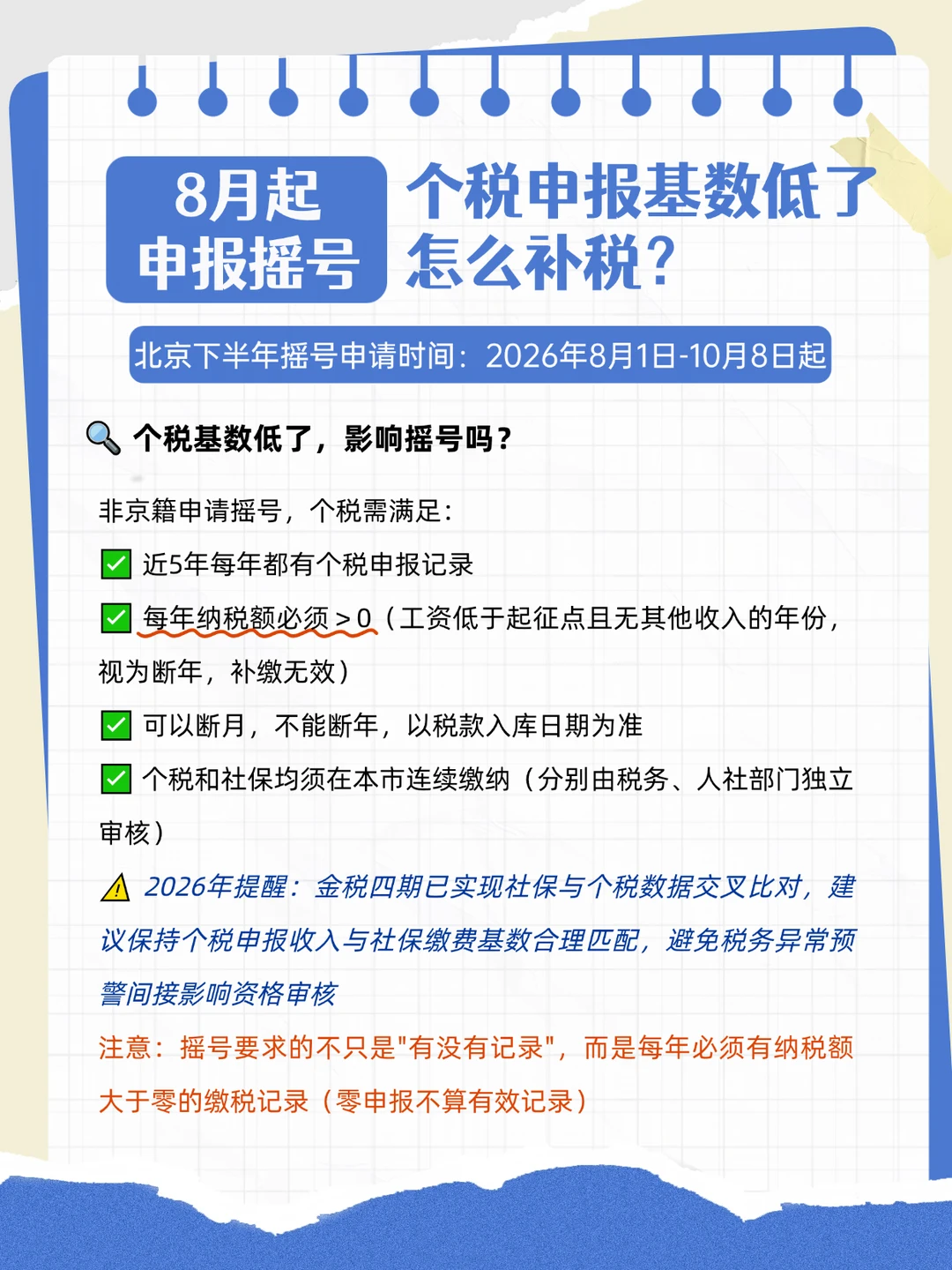 8月申报摇号，个税申报基数低了怎么补税？
