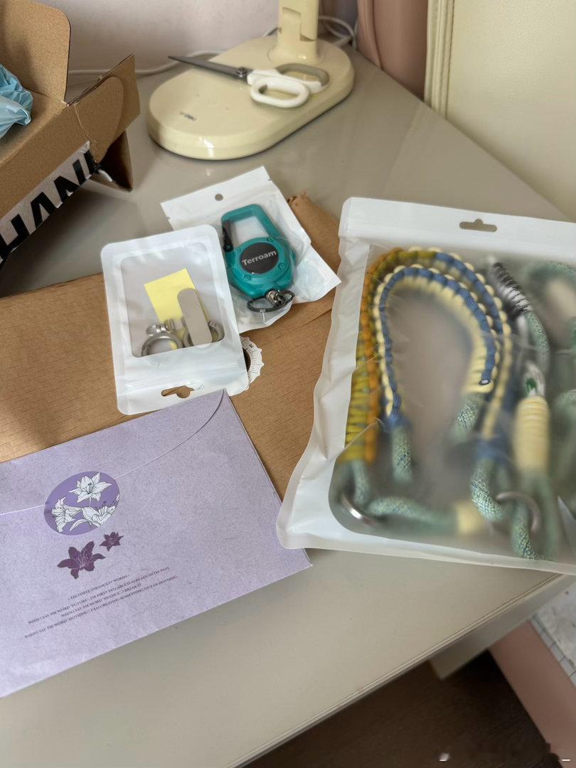 我难以言喻我收到此包裹的心情
在我的行李清单中没有的防盗挂绳
考虑到我的胶卷相机 可能买的大疆
百合花的信封 薄荷绿的绳子…
雨菲的良苦用心我难表谢意… ​