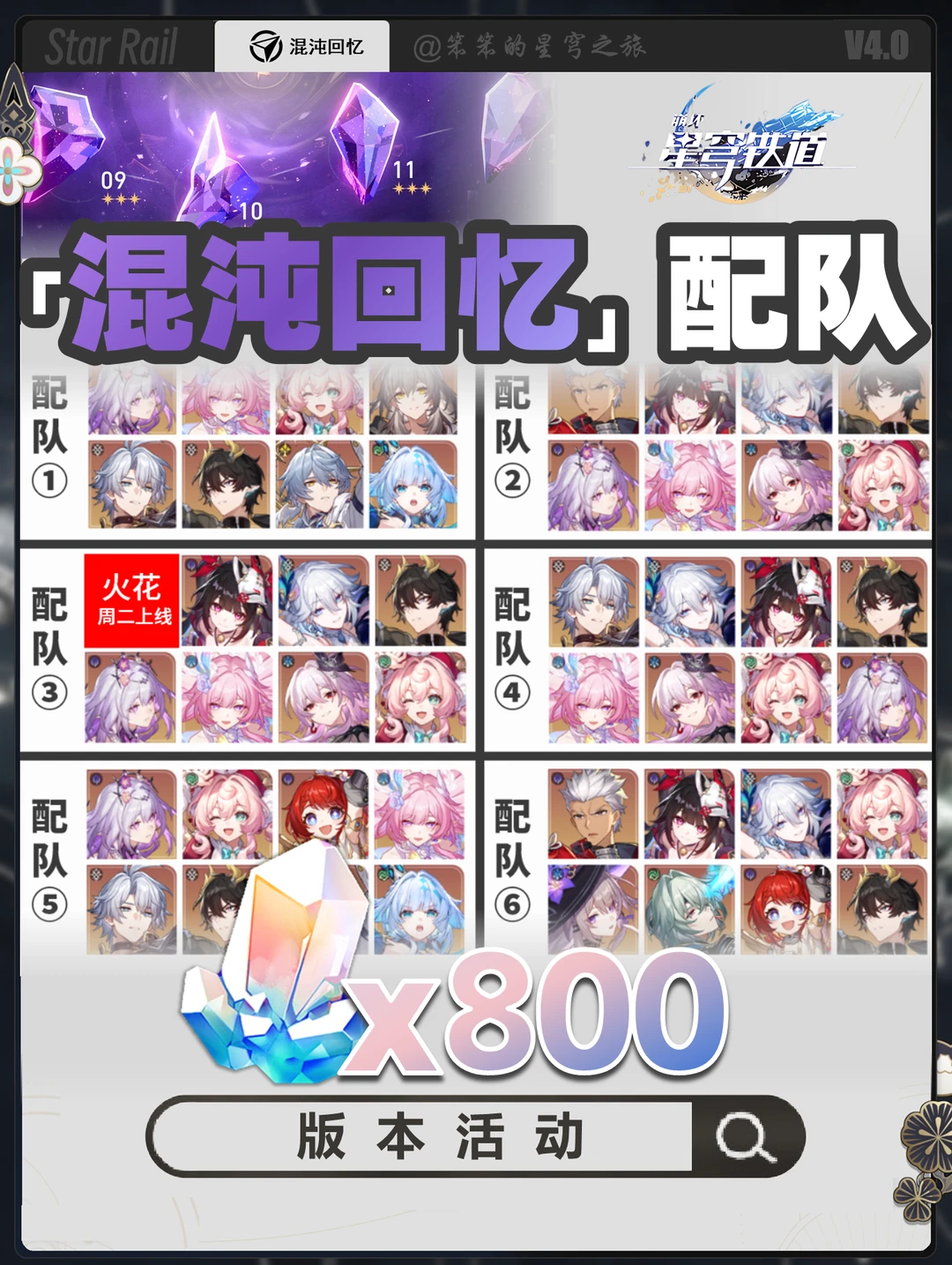 混沌回忆配队，红A上大分，建议等周三火花