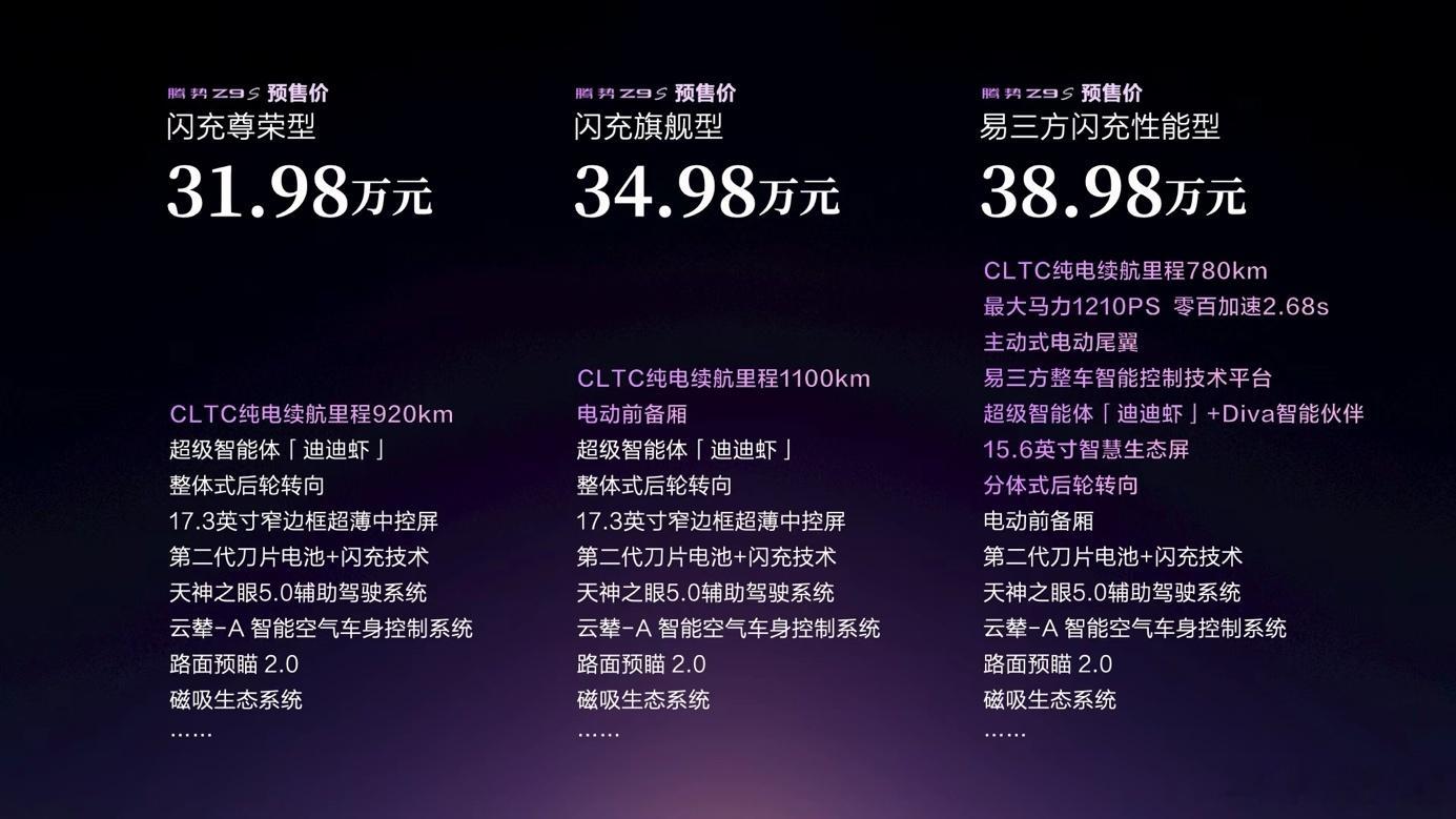 腾势Z9S正式开启预售三个配置31.98万，34.98万，38.98万...