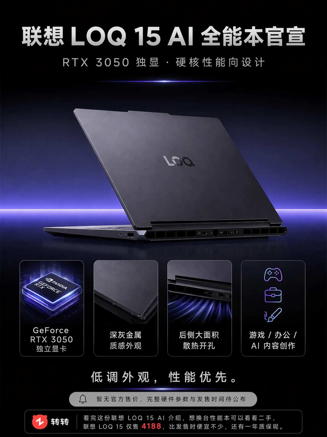 联想 LOQ 15 AI 全能本官宣了