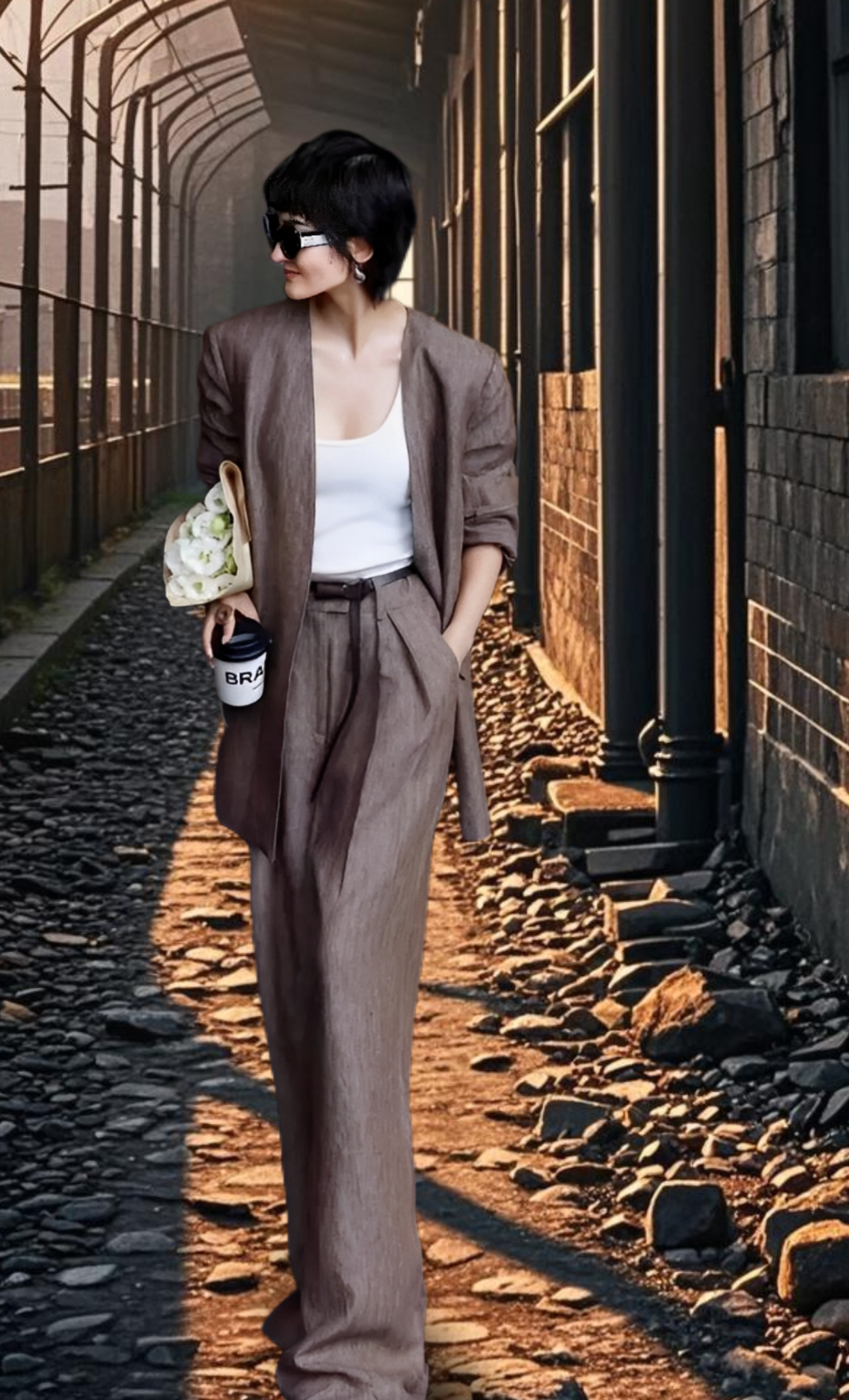 松弛感的尽头是老钱风！ZEROYK高端职场通勤套装女老钱风松弛感亚麻西...