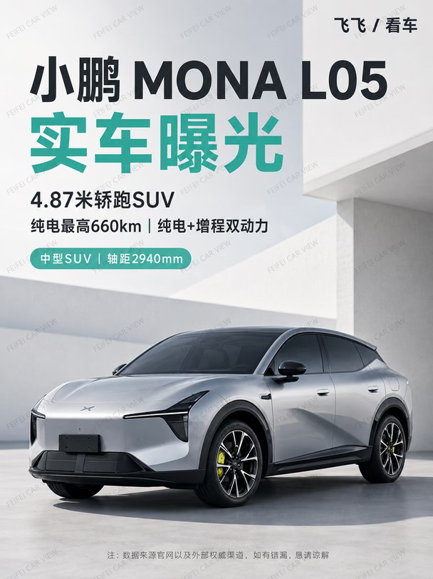 小鹏MONA L05来了，4.87米+660km，翠绿车漆