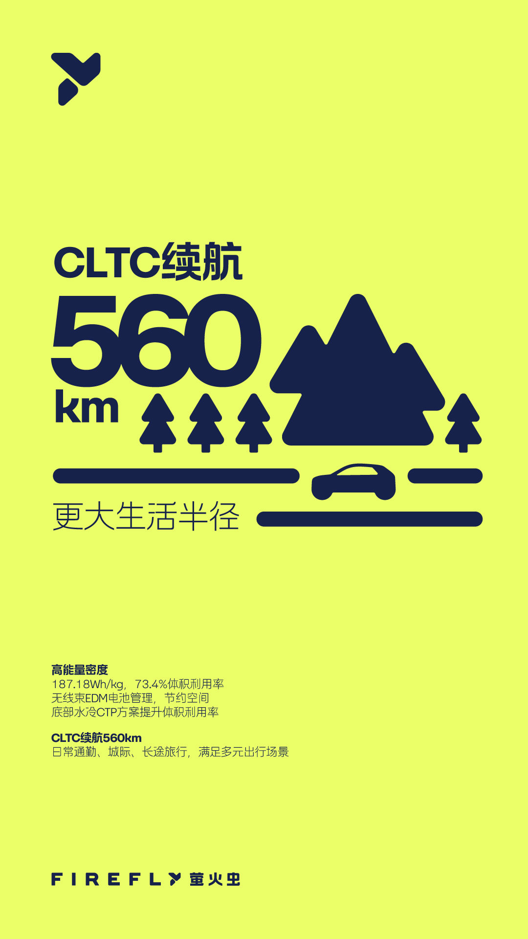 萤火虫进化到完全体，可充可换可升级，60度电续航500多公里，用阿雷的话说，为什么要跑这么远，因为在这个领域里，真能跑高速的不多，稳定性安全性和动力都要够才行。 ​