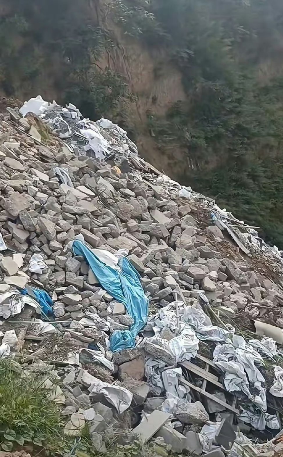 湖滨区磁钟乡磁钟村东沟建筑垃圾乱堆 山林生态遭破坏近日，有网友拍摄视频...