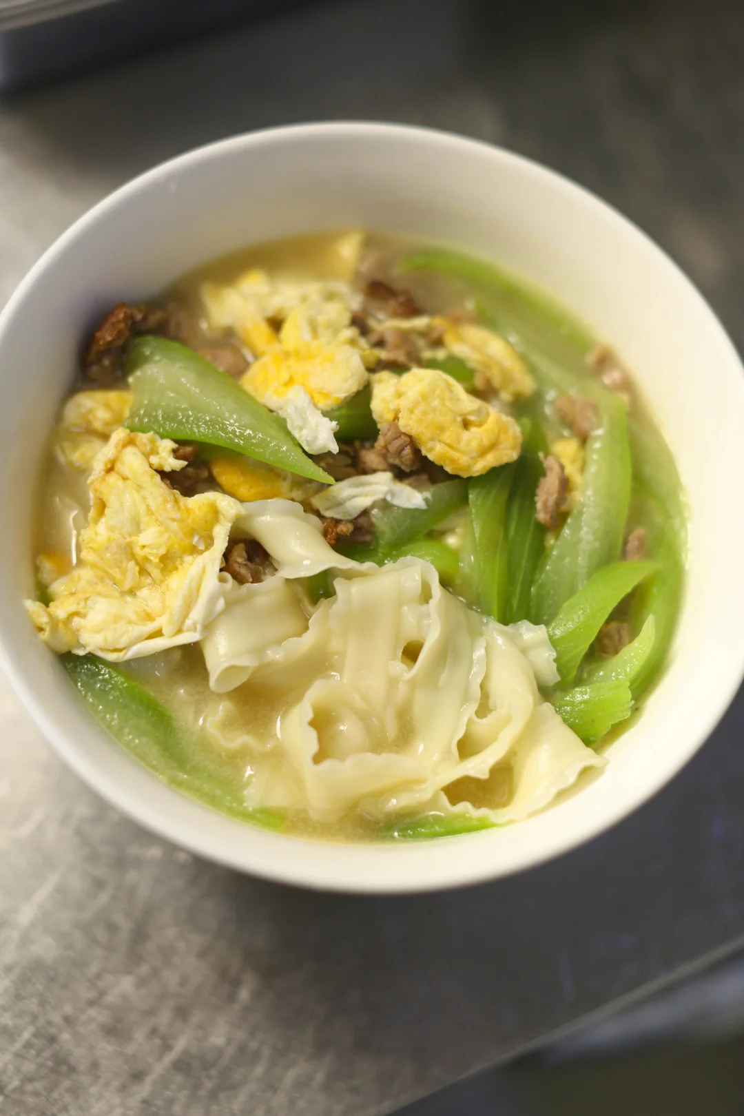 丝瓜肉沫鸡蛋炝锅面（349）清香不腻 挺开胃