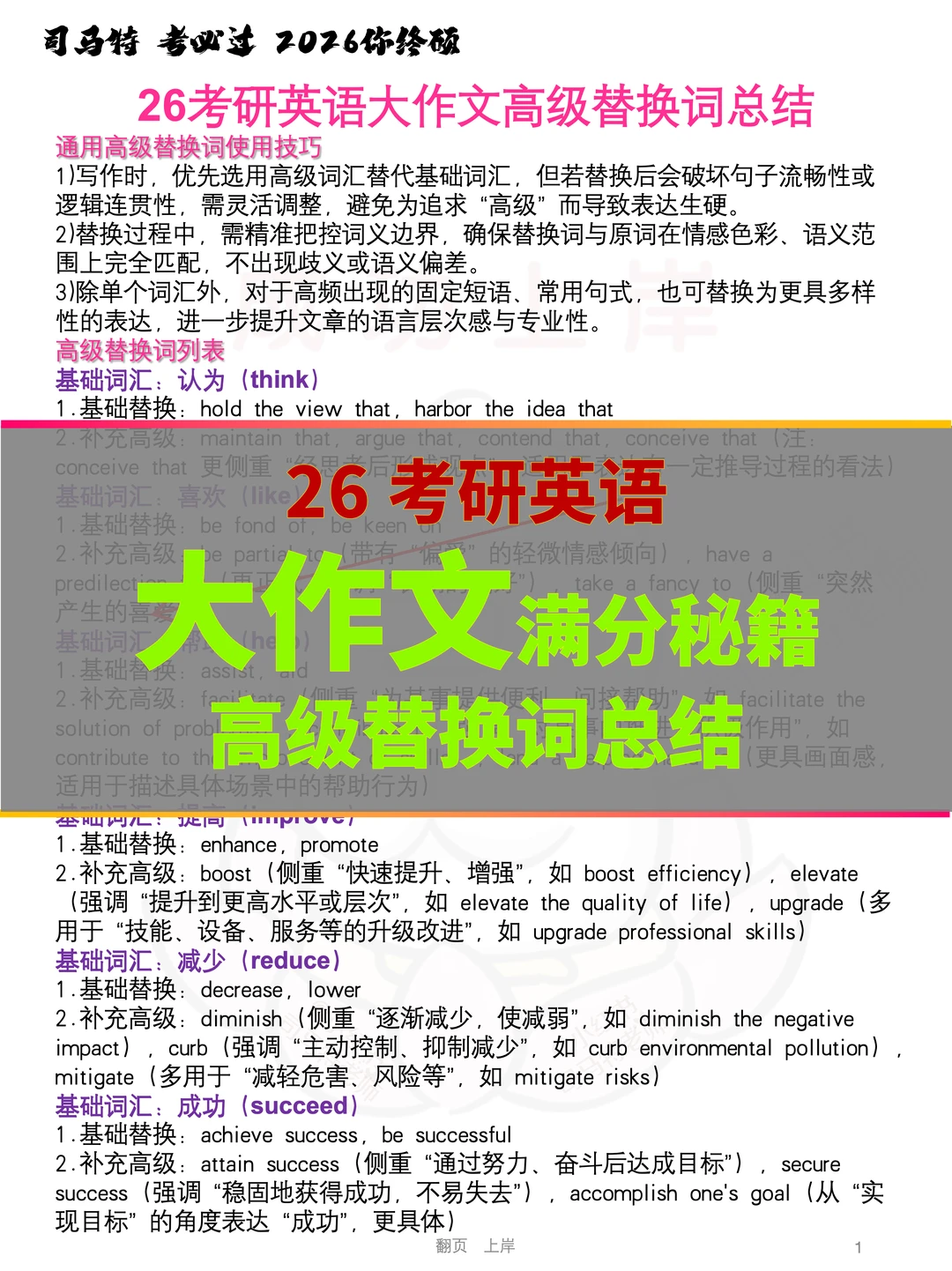 26考研英语作文高分窍门 | 高级替换词汇总