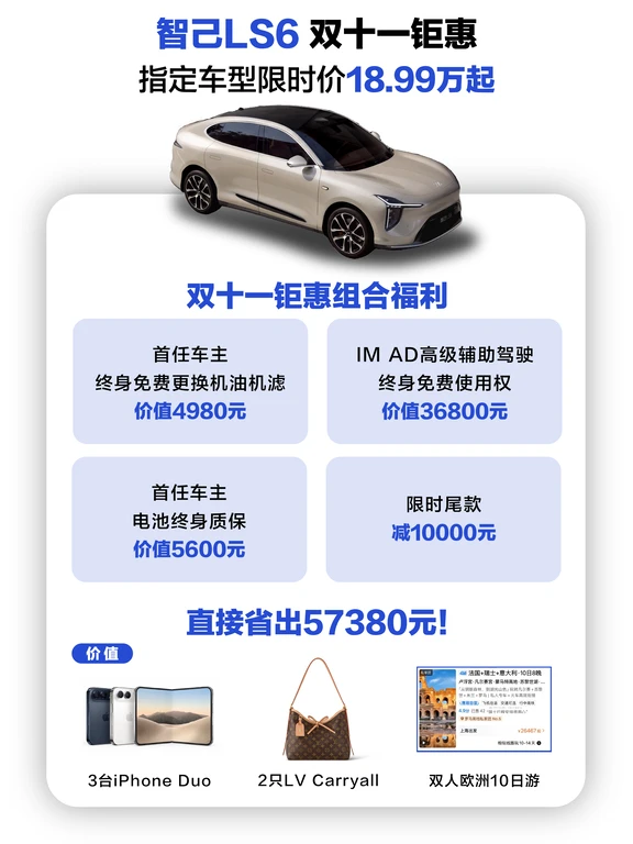 18.99 万起！智己 LS6 双十一钜惠来袭✨