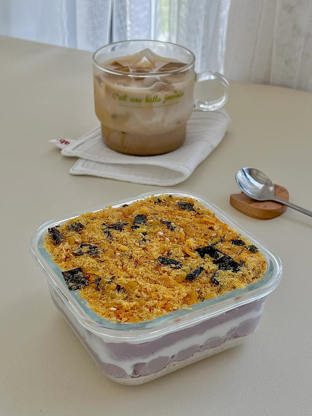 ☀️免烤箱 无糖无油｜芋泥酸奶燕麦肉松盒子😋