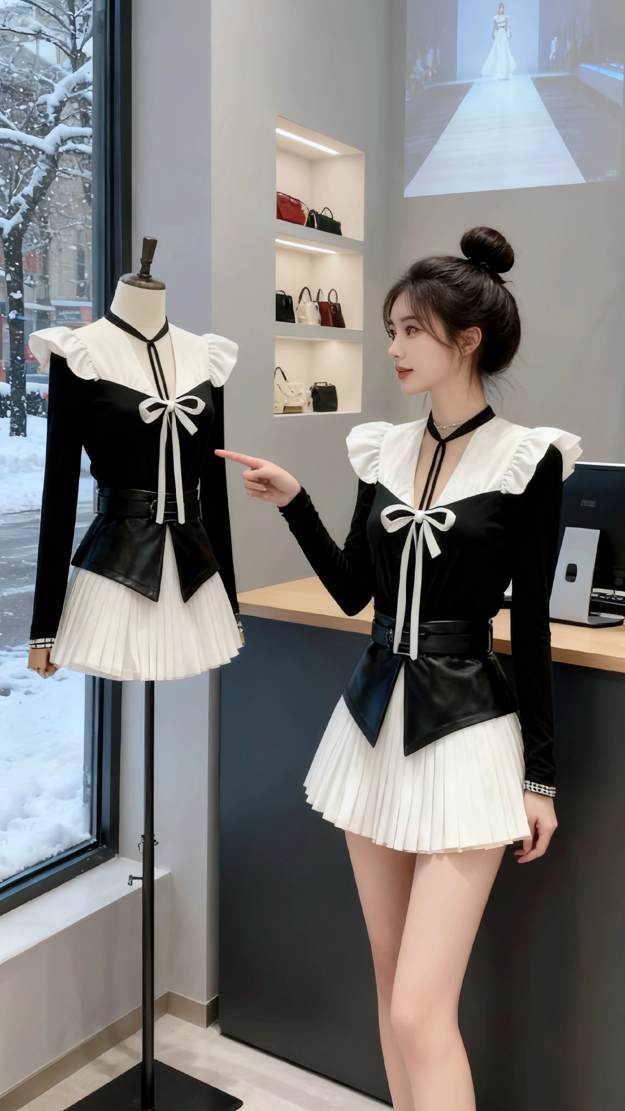 在时尚与优雅的交汇之处，许妍黑白撞色演绎经典格调。荷叶边的浪漫、蝴蝶结...