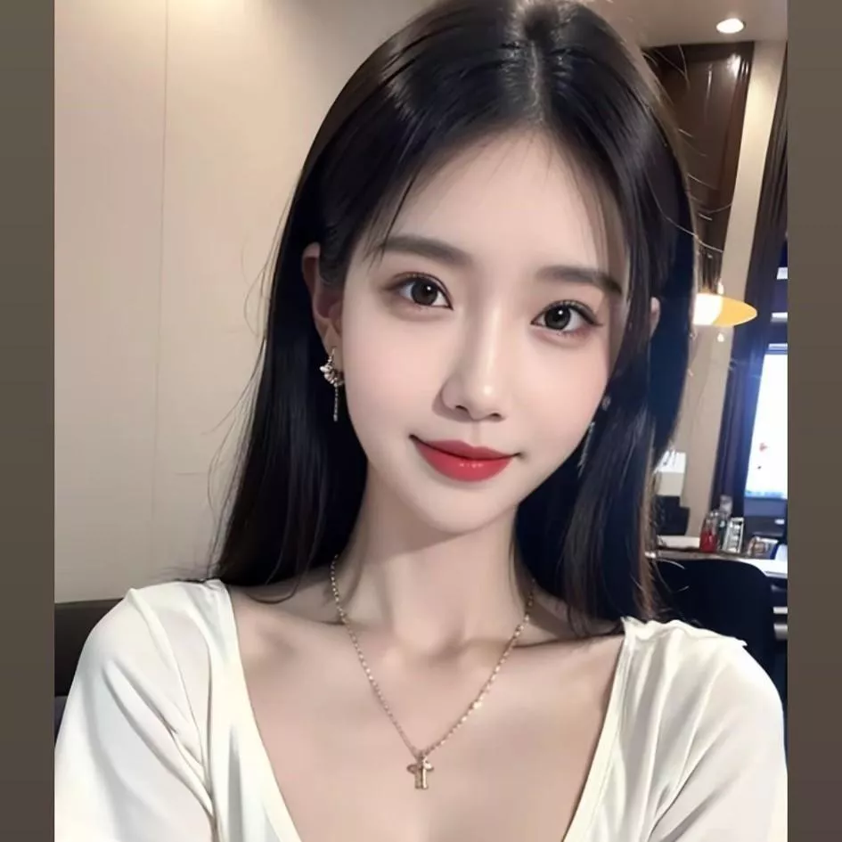 甜美少女，精致的妆容，优雅的白色上衣，配饰点缀，散发着迷人的魅力！