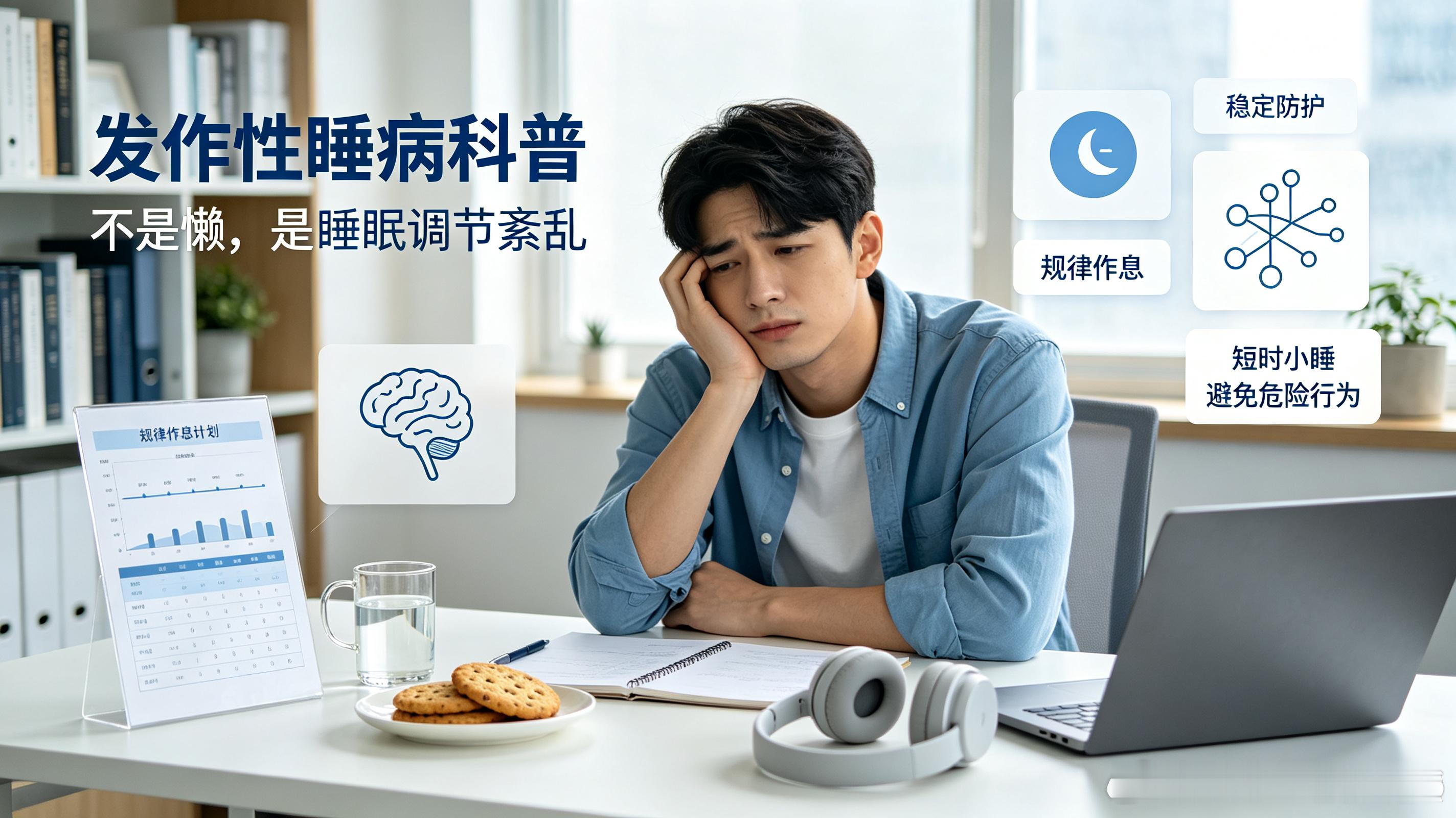 发作性睡病科普：频繁犯困不是懒，是神经系统的良性疾病
 
生活中，总有一部分人无论睡多久，白天依旧控制不住犯困，甚至走路、吃饭、工作时都会突然想睡觉。很多人被贴上“懒惰、嗜睡、不自律”的标签，其实这并非个人习惯问题，而是一种名为发作性睡病的慢性神经系统睡眠障碍，属于可控可调理的罕见 ​