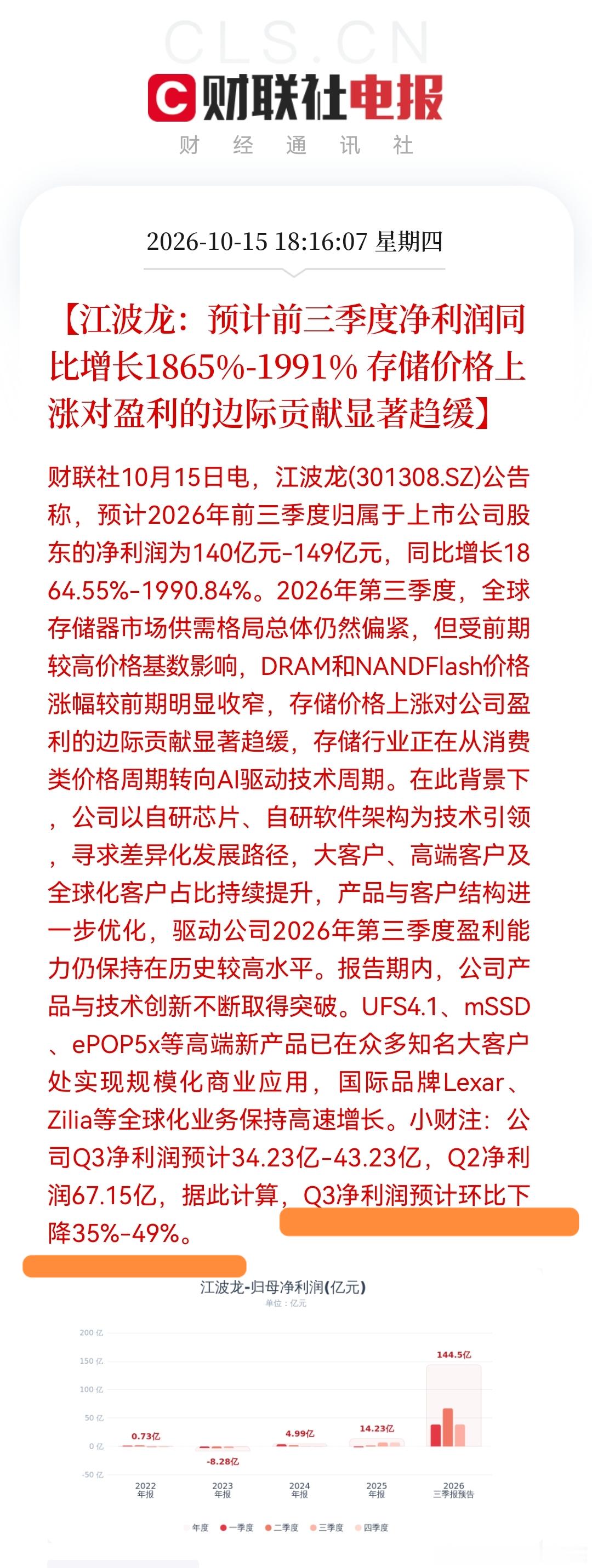 二季度是条龙，三季度是条虫，哪怕Q3净赚43亿，Q3环比还是降了！市场要的是高成长、超预期，#马斯克称中国将生产大量内存条# ，未来一段时间，随着内存扩产能落地，价格也会逐渐降下来。所以就目前来看，不能解读为“利空出尽是利好”，之前说过，做服务器的浪潮XX三季度环比下滑，说明其中上游状况也 ​