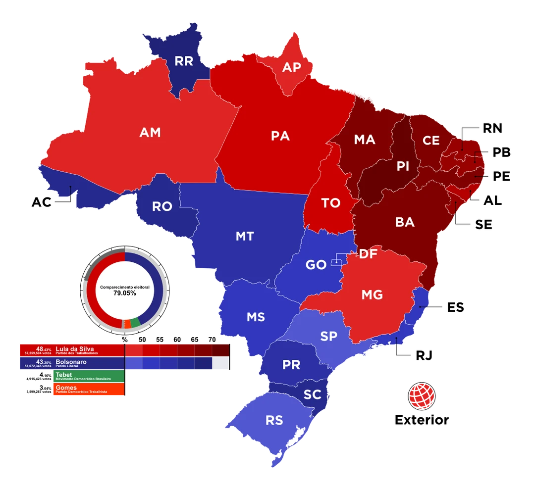 2022年巴西大选：两轮选举结果地图