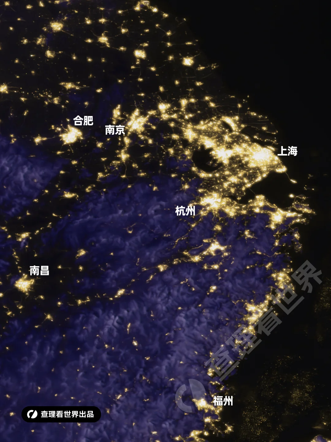 一张夜景图，看懂华东的城市脉搏