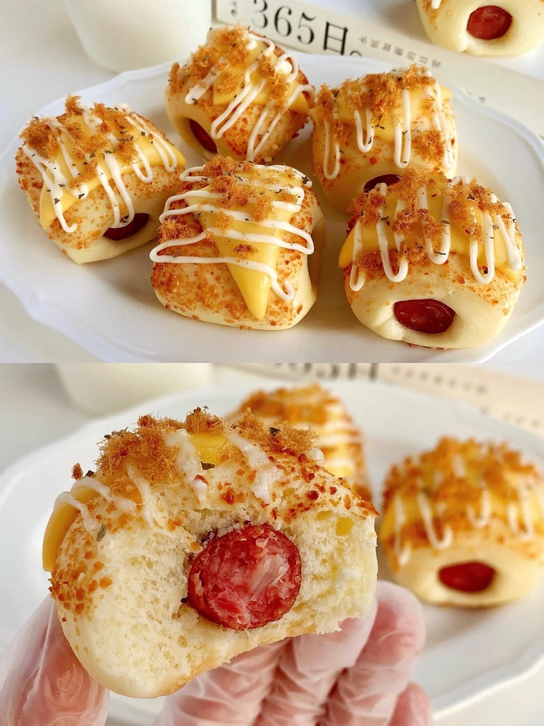 一口沦陷巨好吃‼️双重芝香肉松肠仔包