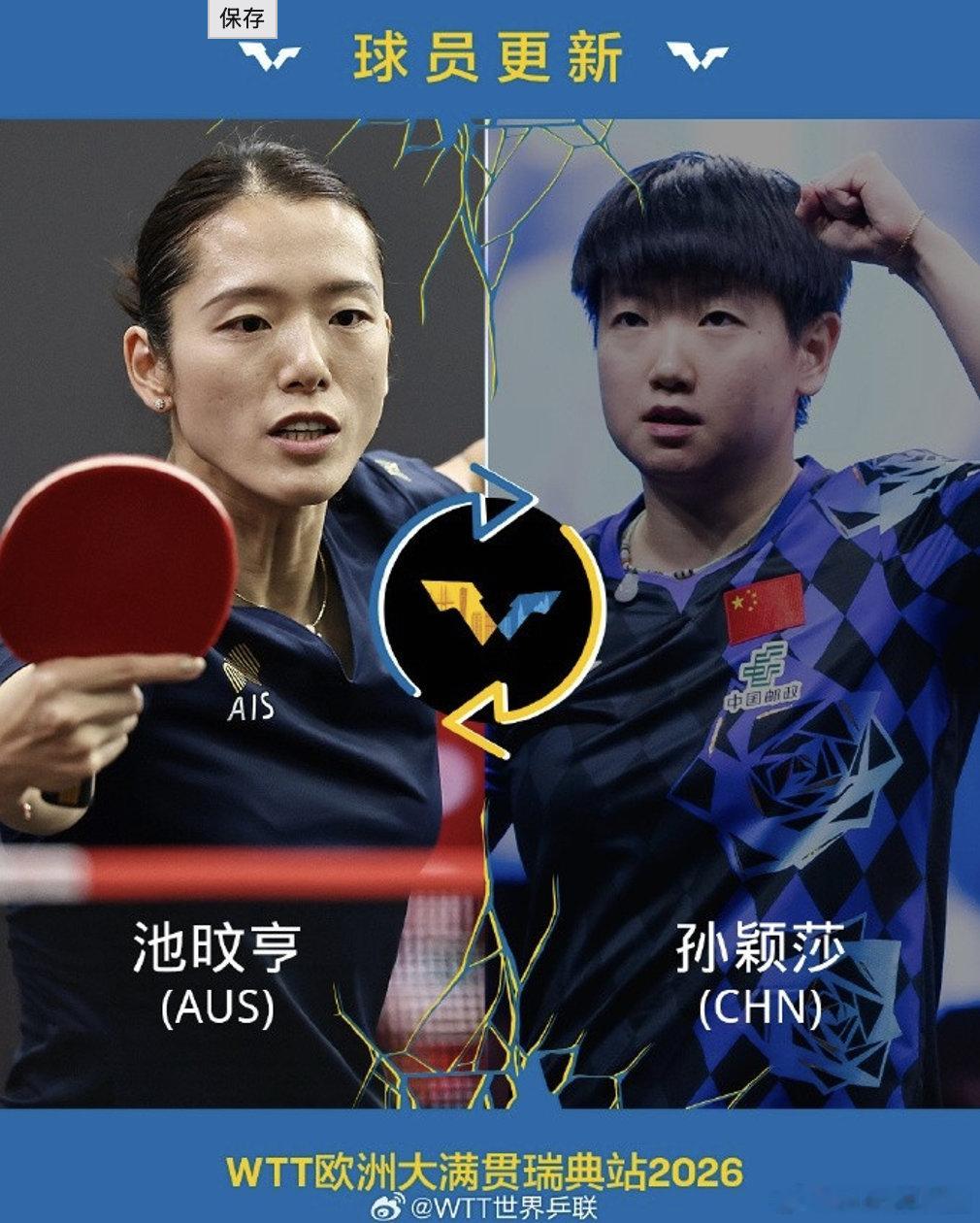 【 8月2日， WTT官方消息，国乒选手孙颖莎因伤退出WTT瑞典大满贯...