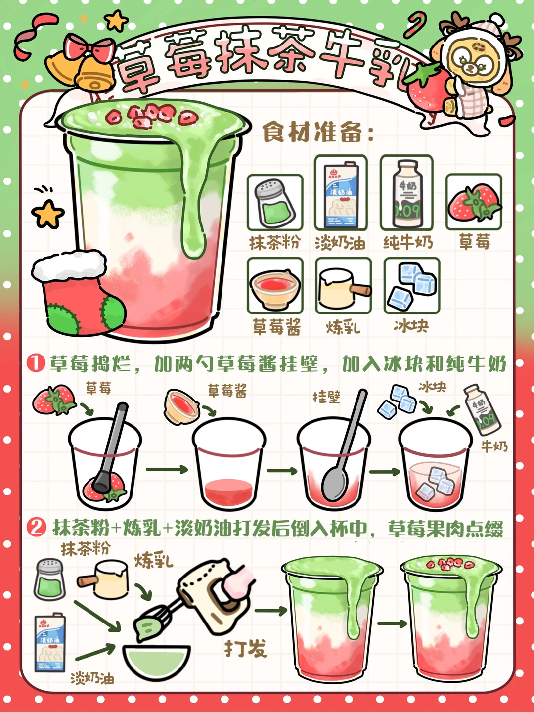 手绘食谱🎄｜清爽香甜🍓圣诞氛围🎅少女系💖