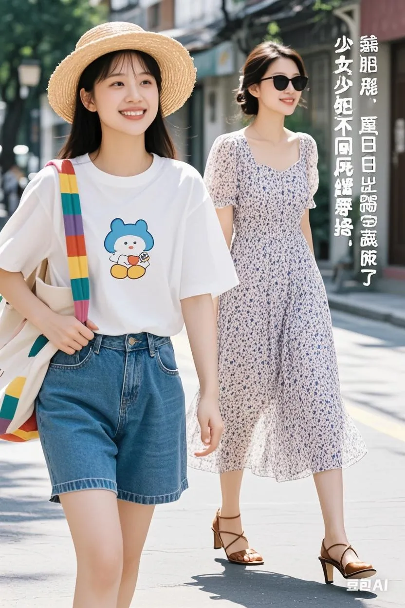 少女和少妇的夏日穿搭大有不同。少女可以走甜辣风，像紧身短T配工装短裤就...