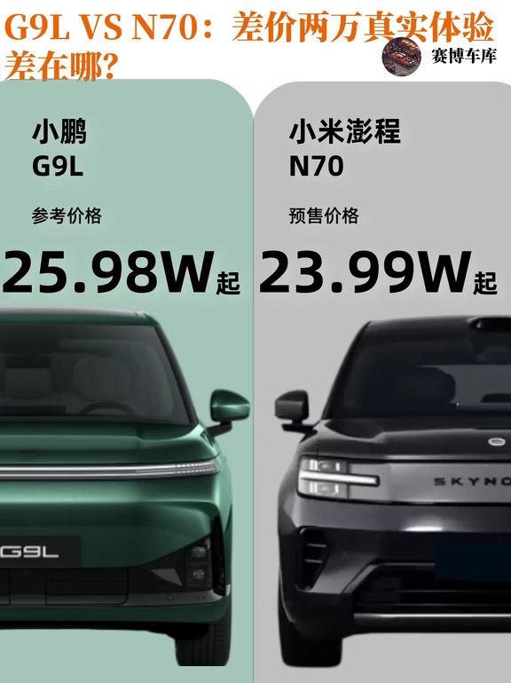小鹏G9L VS 小米N70：差价两万真实体验