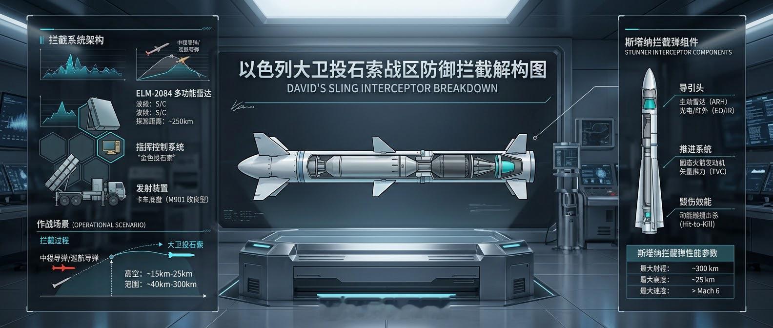填补“铁穹”与“箭”之间的空白：以色列“大卫投石索”中程防空系统

提到以色列防空，很多人只认识“铁穹”。但“铁穹”只管短程，“箭”式只管高空远程——中间40到300公里这个“真空地带”谁来管？答案是“大卫投石索”（David‘s Sling） 。

“大卫投石索”由以色列拉斐尔与美国雷神联合研发，20 ​
