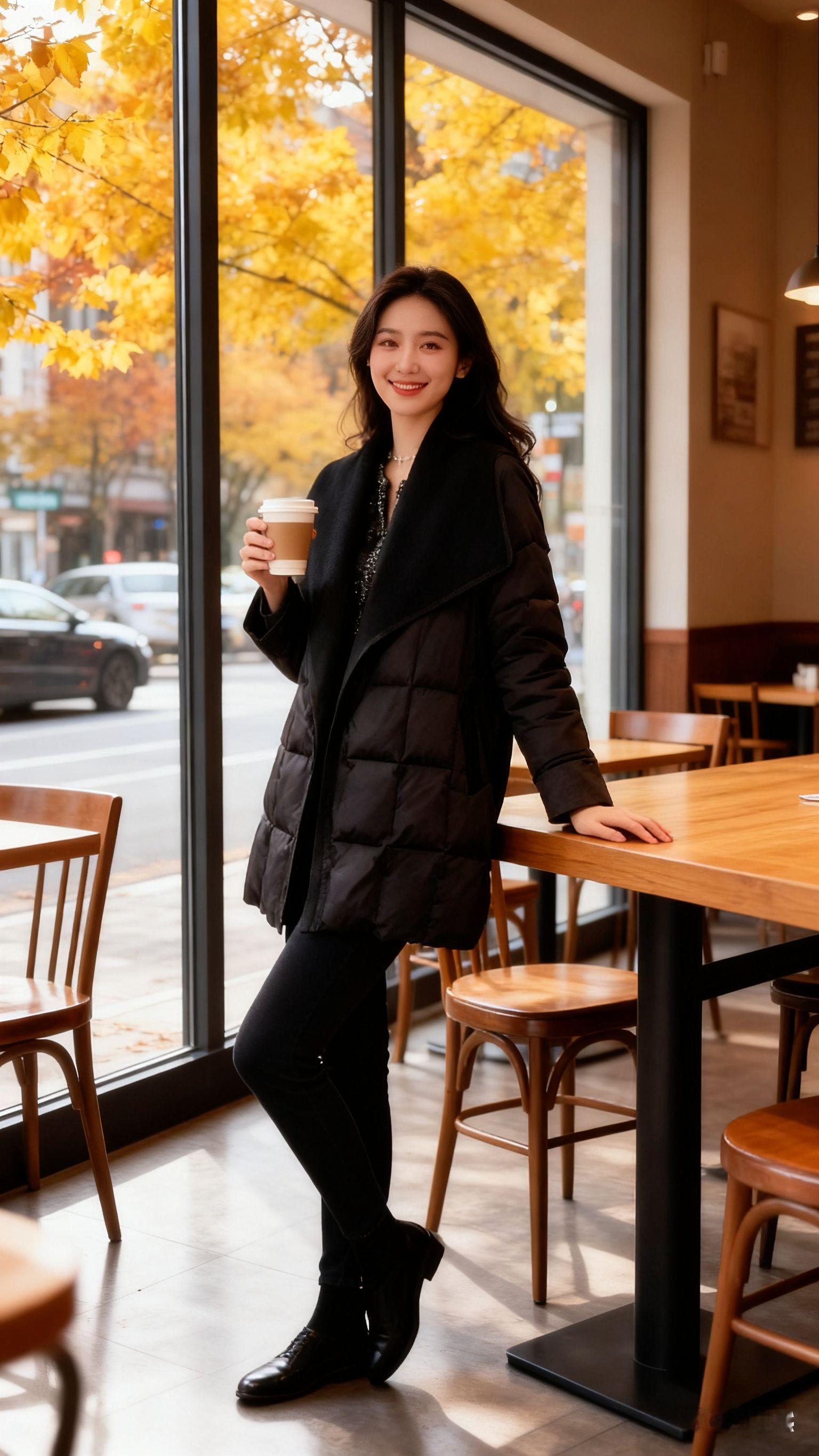 韩系名媛风系带收腰保暖羽绒服，冬季新款洋气大翻领显瘦外，时尚女装，保暖外套。