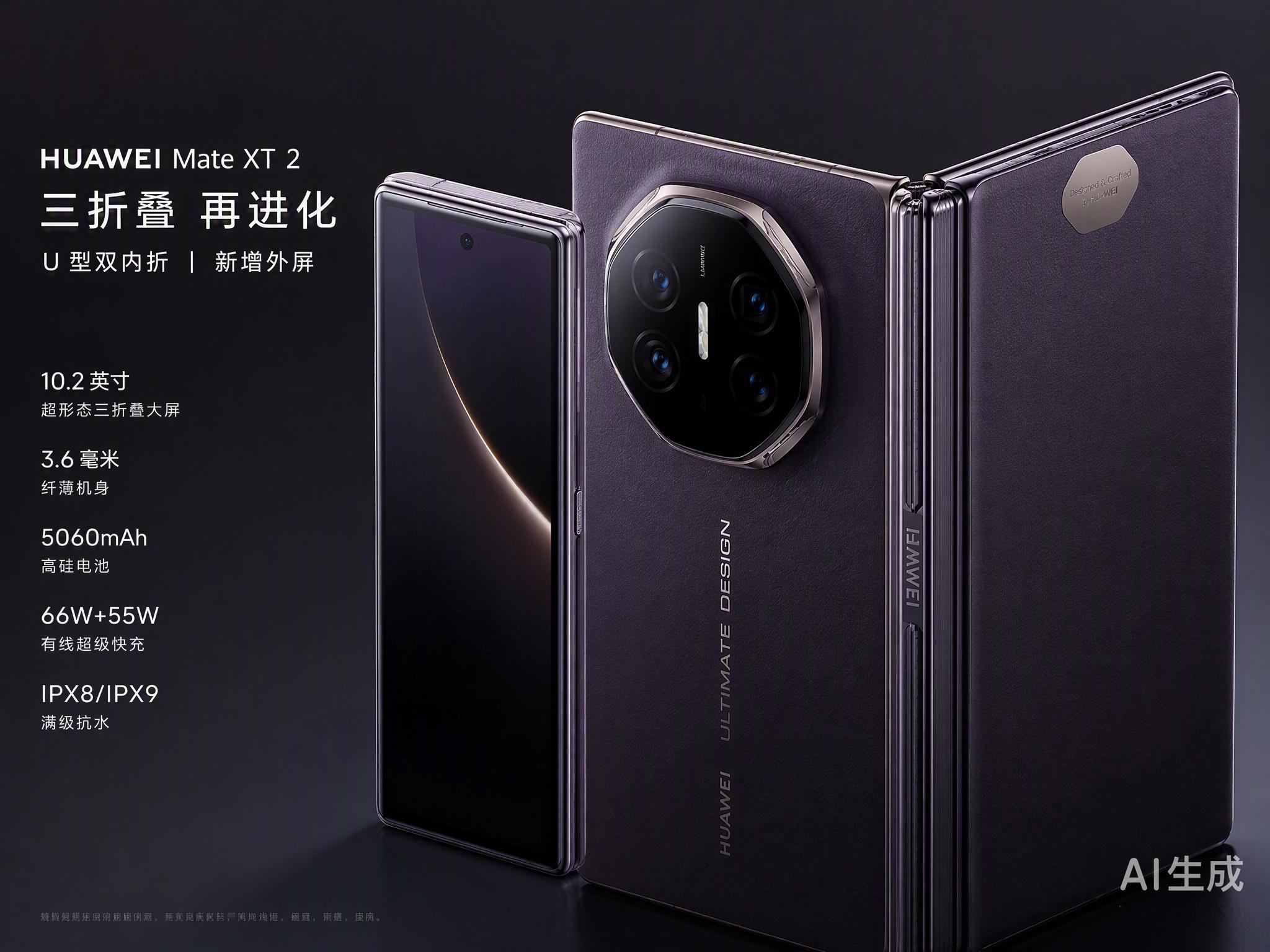 华为Mate XT2定档9月7日，网传将首发麒麟9050 Pro。这次不仅芯片有“韬定律”加持，形态也改成了U型双内折。

这种逻辑折叠技术通过双层垂直堆叠提升密度，不依赖先进光刻机也能实现能效跨越。配合完全内收的主屏和新增的独立外屏，既解决了前代屏幕外露易刮花的痛点，又提升了合盖使用的便利性。

加 ​