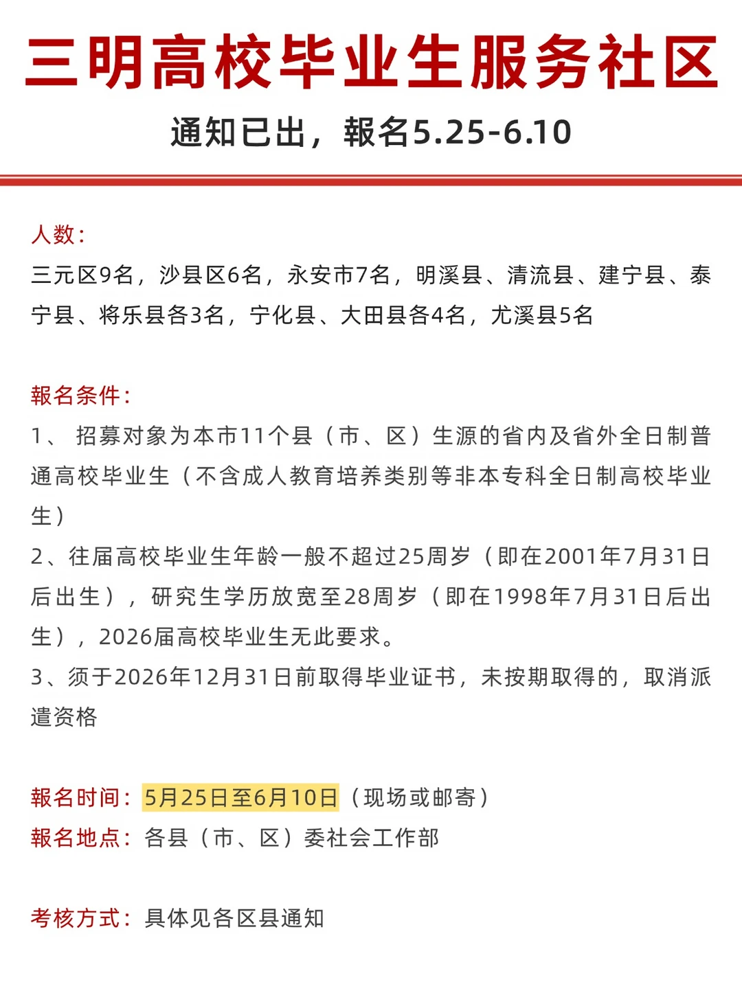 26三明高校毕业生服务社区计划通知已出！