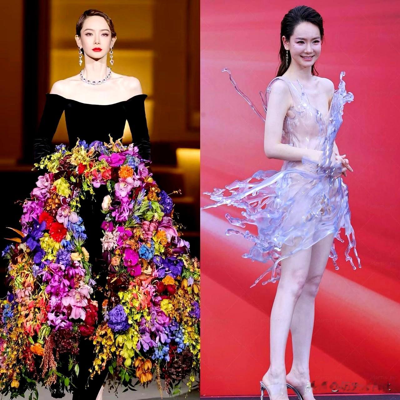 我敢说，戚薇是把红毯当实验室了。
去年那身真鲜花裙，三十多种花往裙摆上缝，她花粉过敏还硬穿，提前吃药顶着。
这回更绝，一件16公斤的3D打印水花裙，重到需要几个人推着才能挪动。

别的女星还在比谁露得多、谁裙子闪，她倒好，直接换赛道，在礼服材质上搞起了科研。
李承铉看她的眼神，那种欣赏劲儿，真不是装
